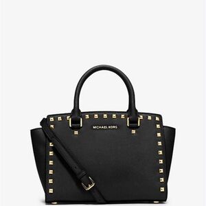 Michael Kors Black and Gold Studded Satchel